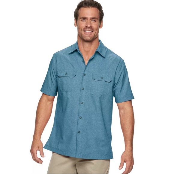 Croft and Barrow Quick Dry aqua blue button down size Large - Picture 1 of 6